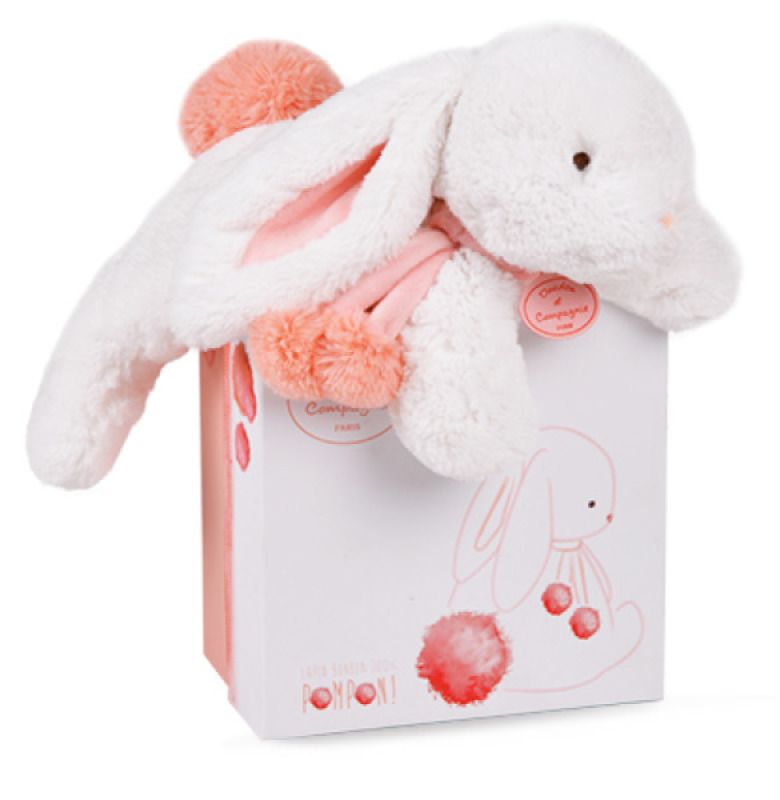 Doudou Et Compagnie Peluche Lapin Pompon Corail 35 Cm