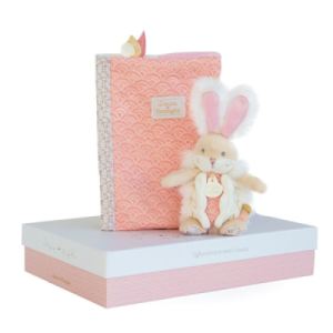 Coffret protège carnet de santé et doudou Rose Corail Lapin de Sucre