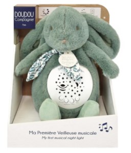 Peluche Veilleuse Musicale Lapin Vert Sauge Lapin Doudou