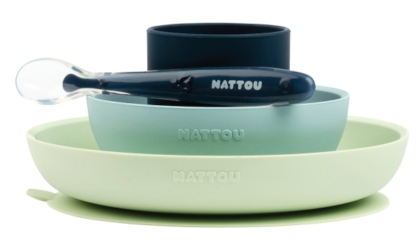 Nattou Coffret Repas 4 Pièces Vert et Bleu