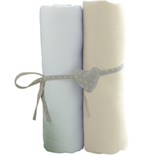 Babycalin Lot de 2 Draps Housse Blanc et Ecru - 70x140 cm