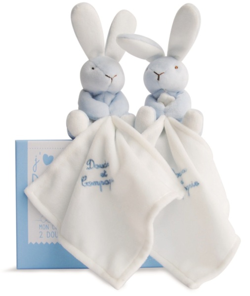 Doudou Et Compagnie - Duo doudou lapin bleu avec 15 cm, Livraison