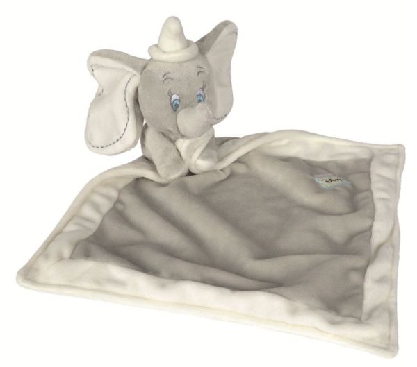Doudou plat éléphant Dumbo gris bleu blanc argenté DISNEY