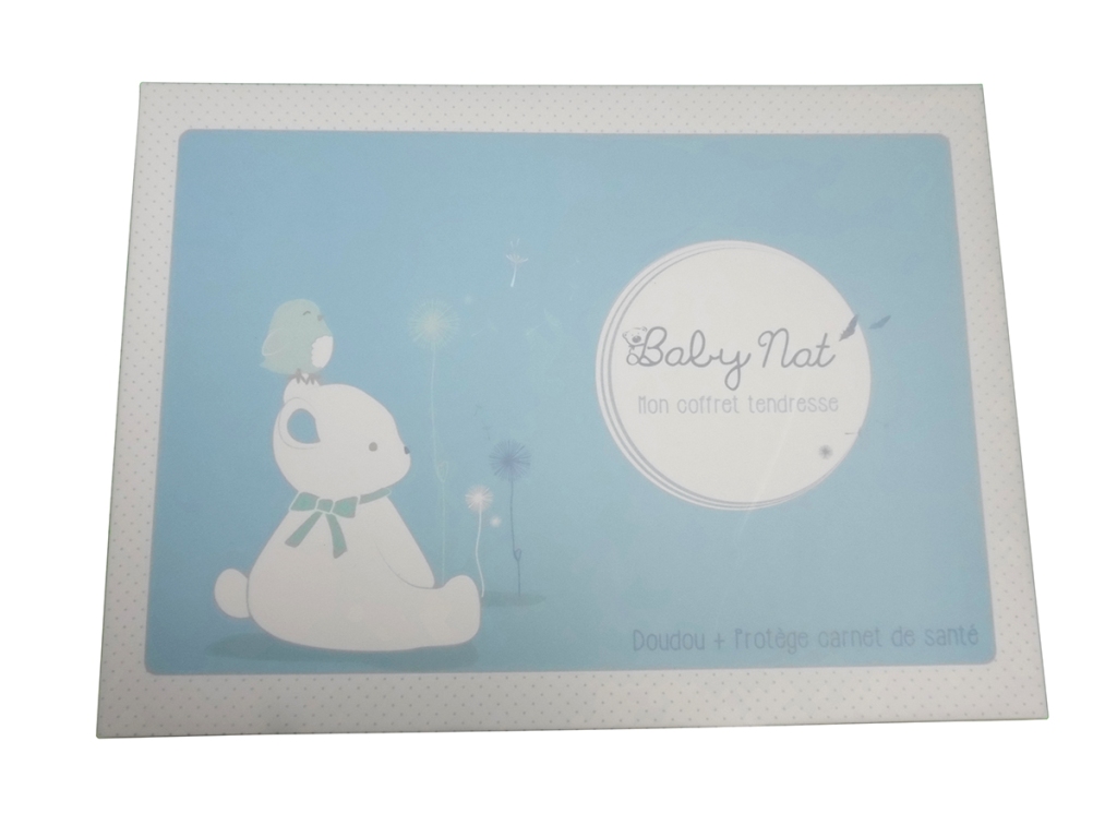 Protège carnet de santé Pom le lapin bleu Babynat ,cadeau bébé garçon